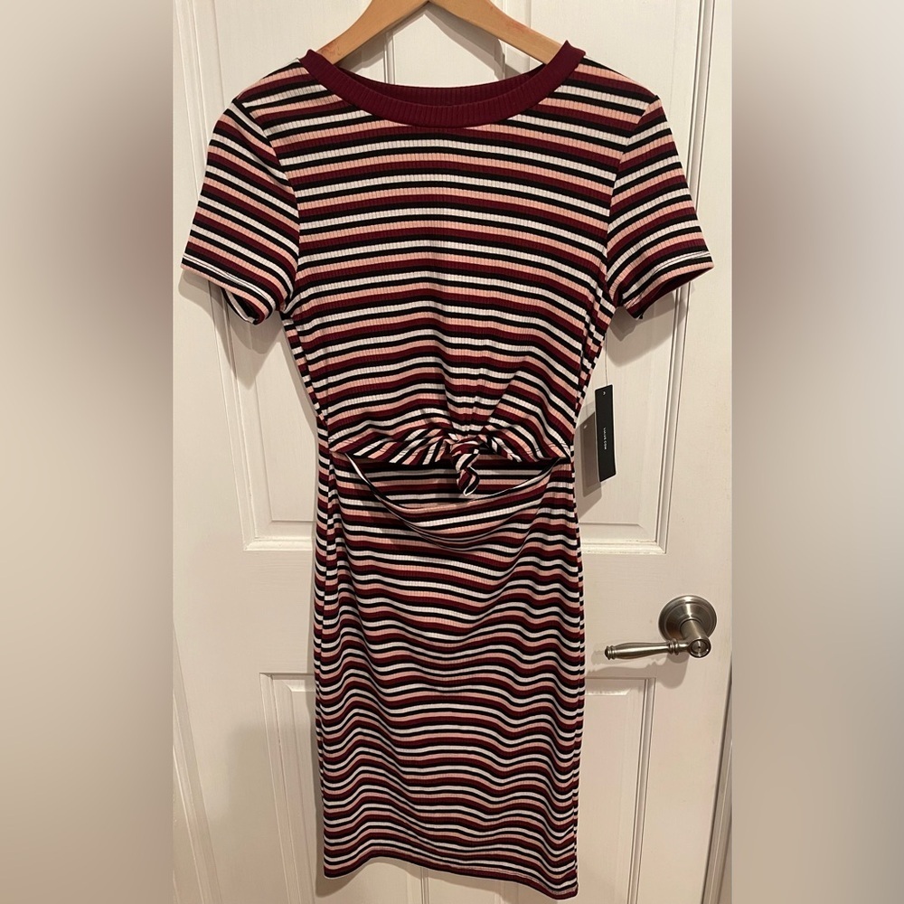 Lulu's Stripped Ruched Tie Front Y2K Sheath Dress S